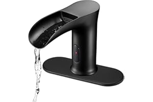 CDLODIN Automatic Sensor Touchless Waterfall Bathroom Sink Faucet, Modern Electronic Sensor Lavatory Faucet, Matte Black Hands Free Vanity Faucets with Control Box and Temperature Mixer