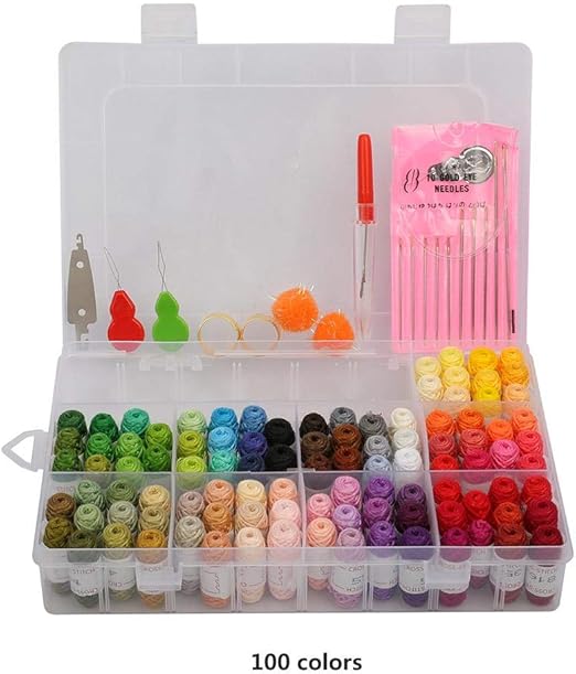 awhao-123 Hilo de Bordar con Caja de Almacenamiento Organizador | Kit de Hilo de Punto
