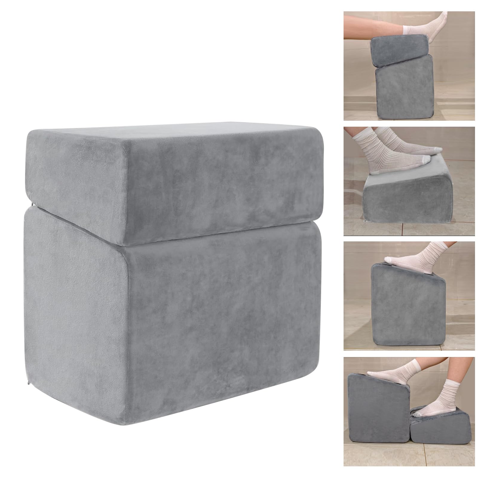 Photo 1 of Adjustable Foot Rest for Under Desk at Work - 3 Height Ergonomic Footrest, 17x11 Inch Office Foot Stool, Soft Velvet Cushion, Non-Slip Base for Home & Office - 100% Memory Foam Filling