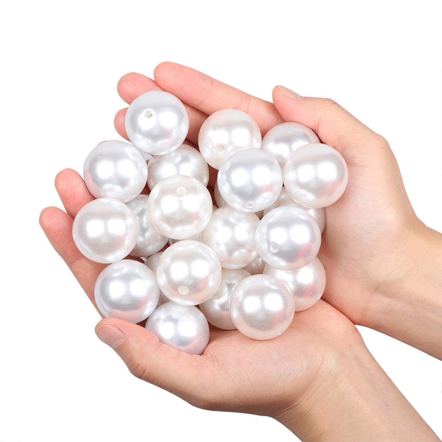 Yixuan Elegant Glossy Drilled Pearls Beads 15pcs 30mm Assorted Plastic Loose Beads for Jewellery Making, Vase Fillers, Candle Making, Table Scatter, Wedding, Home Decoration (White 30mm)