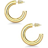wowshow Gold Hoop Earrings, 14K Gold Plated Chunky Small Hoop Earrings for Women Lightweight Jewelry Gifts 14/20/30/35/45MM