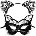 Venetian Masquerade Mask Women's Sexy Black Glitter Fancy Cat Lace Eye Mask (Cat Mask and Headband)