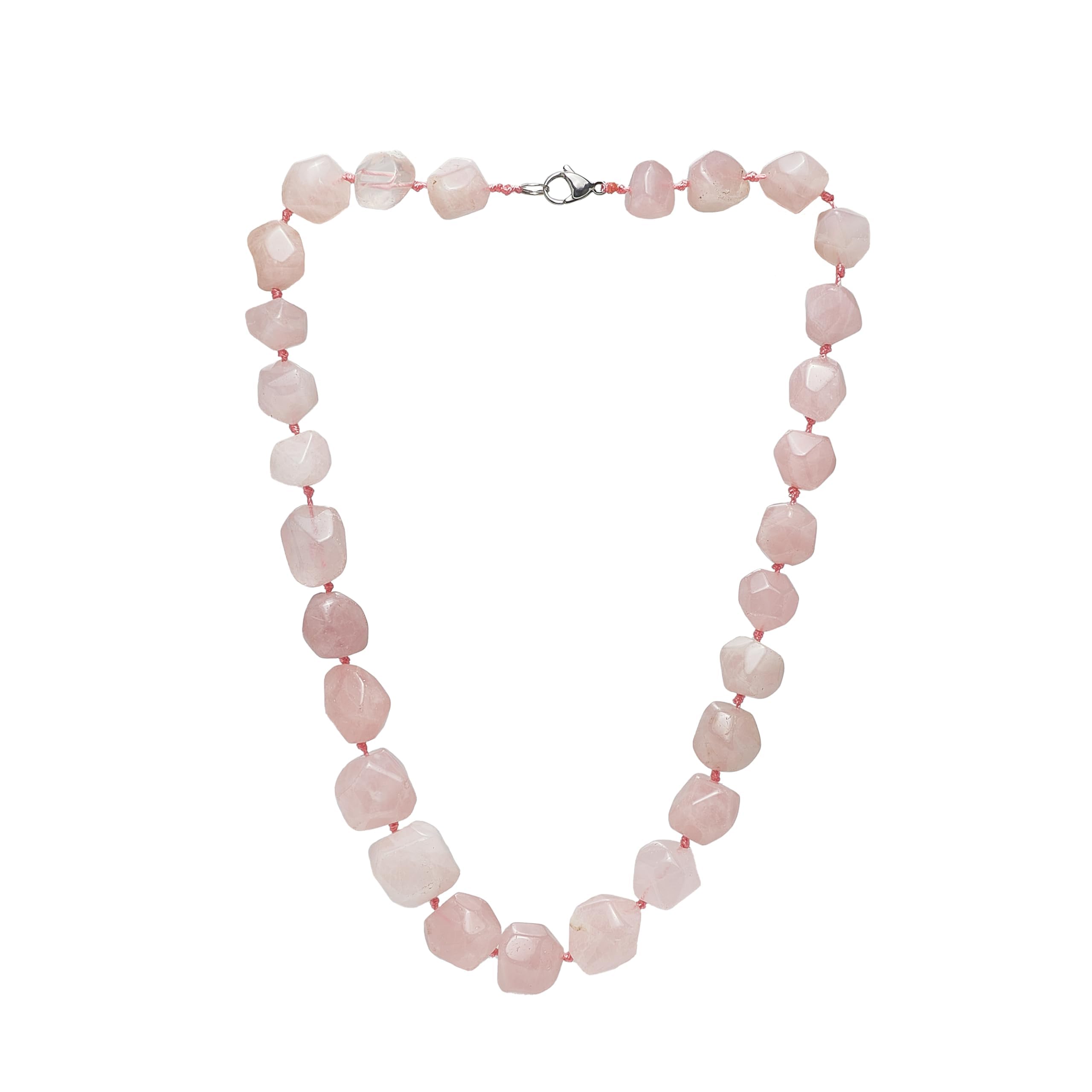 TreasureBay Chunky Statement Natural Gemstone Beaded Necklace for Women, Women's Handmade Necklace (Rose Quartz)