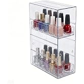 Duimbok Clear Plastic Nail Polish Organizer, 2-Tier Cosmetic Storage Case with 10 Compartments, Countertop Holder for Nail Polish, Lipstick and Makeup