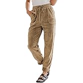 EVALESS Corduroy Pants for Women Casual Drawstring Elastic High Waist Straight Leg Pants Loose Comfy Trousers with Pockets