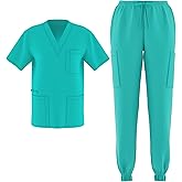 Zam Imports Unisex Men's Women's Joggers Scrubs Medical Nursing Stretch Flex V-Neck Jogger 2 Piece Scrub Set