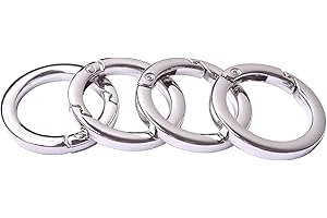 Bobeey 4pcs Round Carabiner Metal Spring Key Ring,Spring Snap Hooks Clip,Spring Keyring Buckle,Flat O ring for Purses BBC40