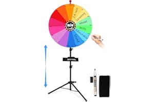 AugFir 24-inch Spinning Prize Wheel, Ajustable 37"-65" Height Spinning Wheel, Storable Prize Wheel Spinner with Stand, Wheel of Fortune, Spin Wheel for Prizes, 14 Slots