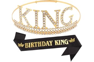 Birthday King Sash and Crown Set Gold King Rhinestone Tiara Glitter Black Gold Shoulder Strap Men’s Birthday Party Decoration