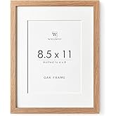 wallwisy 8.5x11 Picture Frame, Solid Oak Wood 8.5 by 11 Picture Frame with Mat to 6x8(Openning Size is 5.5x7.5), 11x8.5 Natural Oak Frames for Wall and Tabletop Display, Set of 1