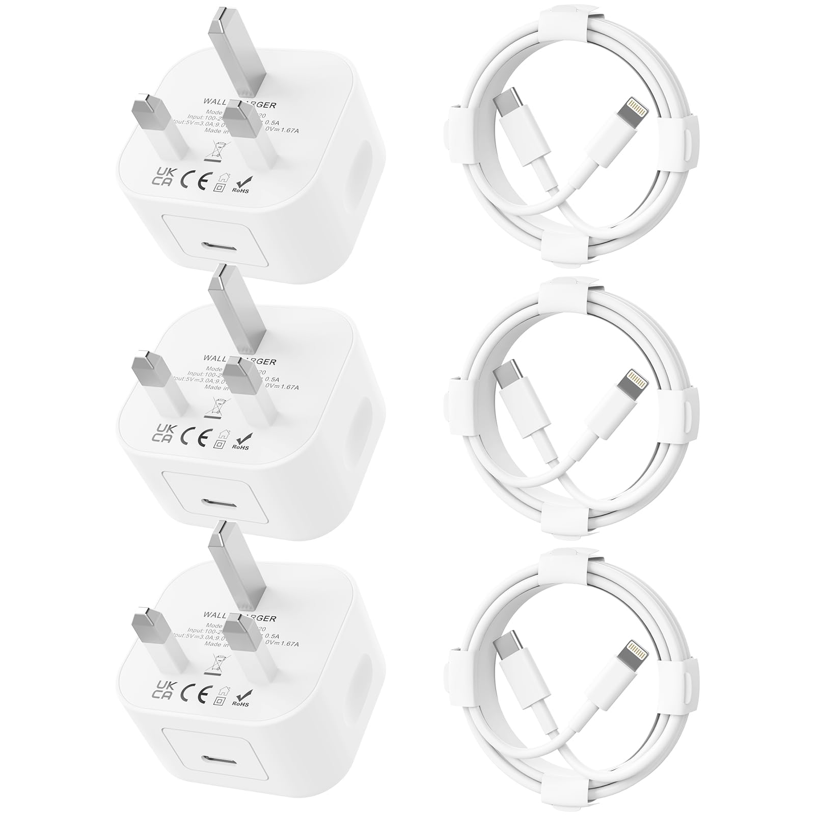 iPhone Charger Fast Charge 3Pack [MFi Certified] 20W USB C Plug with 6FT Lightning Cable, USB C Charger and Long Charging Cable for iPhone 14 13 12 11 X/Plus/Pro/Pro Max/Mini/SE/i-Pad