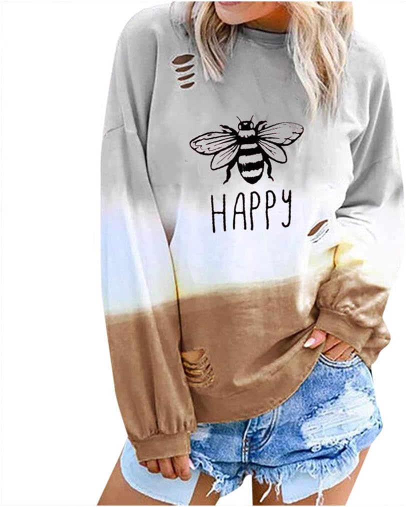 Women's Sweatshirt Fashion Letter Gradual Long Sleeve Long Sleeve Round Neck Shirt Blouses Loose Casual Pullover