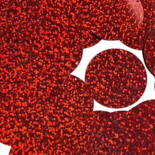 Sequin Round 1.5 inch Red Glitter Hologram Multi Metallic. Couture Paillettes Made in USA. For embroidery, bridal, applique, arts, crafts, and embellishment.