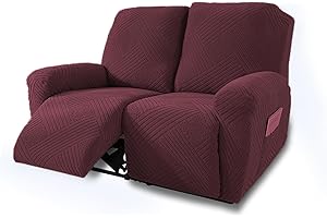 NORTHERN BROTHERS Loveseat Recliner Covers 2 Seater, Stretch Reclining Loveseat Cover, Machine Washable Recliner Loveseat Covers, Furniture Protector Double Recliner Cover for Dog Kid, Wine Red