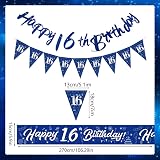 Yontree 16th Birthday Decorations Navy Blue Silver 9ft Banner Sash Cake Topper view 4