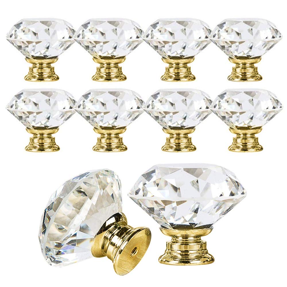 BJ-SHOP Cabinet Knobs,Crystal Drawer Pulls 10pieces 30mm Knobs with Crystal knob for Office Furniture