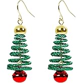 Xmas Tree Bells Dangle Earrings for Women Red Balls Jingle Fashion Green Wreath Charms Statement Christmas Earrings Drop Hook Dangling Hypoallergenic Christmas Party Jewellery Gifts