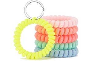 QIUTIMIY 6PCS Spiral Keychain, Stretchy Wrist Coil Bracelet Key Chain Colorful Waterproof Wristlet Key Holder for Sauna, Pool, Gym, Sports(Matte Light-SFR)
