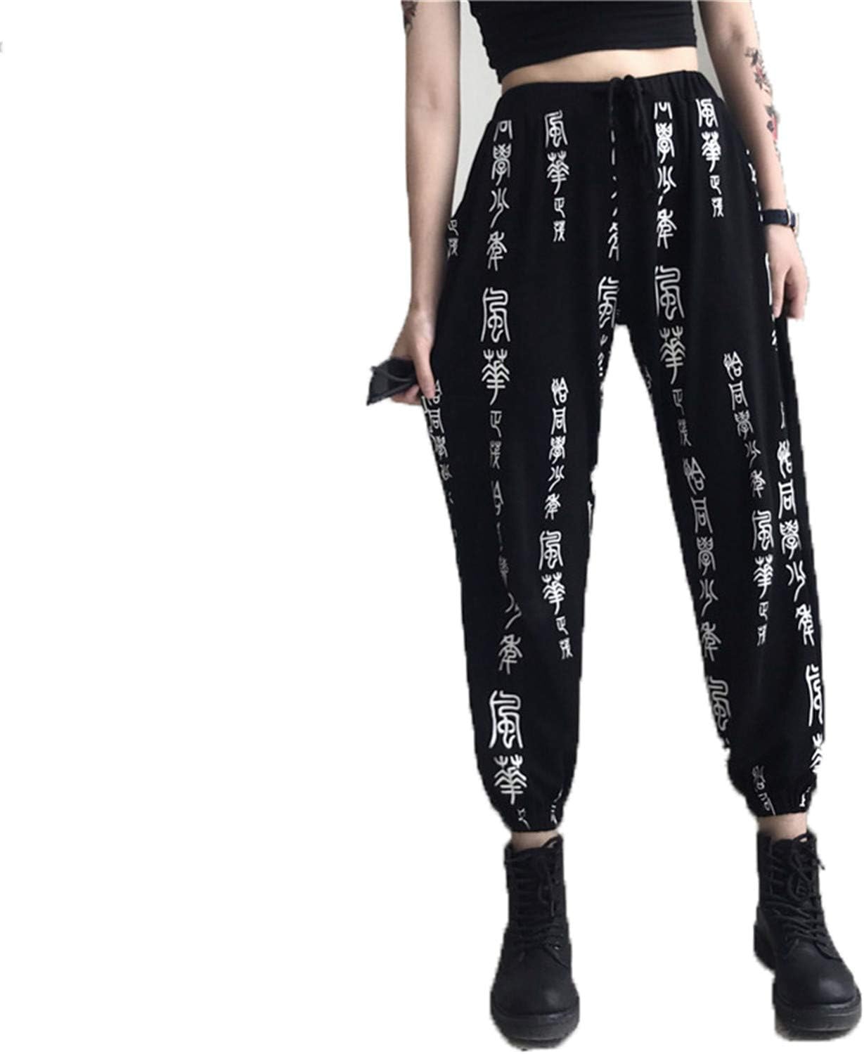 MASCHERANO Harajuku Pants Women Elastic Waist Chinese Characters Printed