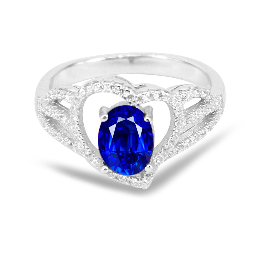 BiBeary Women elegant 925 Sterling Silver Zirconia CZ Wedding Heart Form Ring sapphire Size O