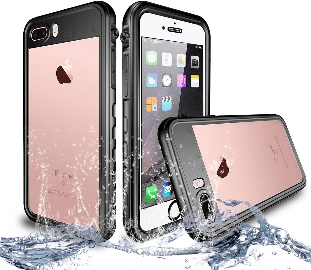 NewTsie iPhone 7/8 Plus Waterproof Shockproof case, Full-body Protective Snowproof Dirtproof with Built-in Screen Protector CaseCover for iPhone 7/8 Plus 5.5 inch (T-Black)