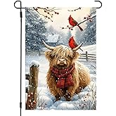 Winter Garden Flags 12x18 Inch Double Sided, Burlap Holiday Farmhouse Snow Highland Cow Garden Flag Winter Xmas Decorations Outdoor, Small Christmas Yard Flags for Outside Home Porch