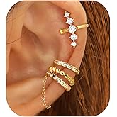 Florideco 4 PCS Ear Cuffs Non Piercing Hypoallergenic 14K Gold Plated Ear Cuff Earrings for Women Trendy CZ Clip On Cartilage Earring Set Dainty Adjustable Fake Piercings Earrings