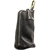 LFWATAXY Medieval Leather Zipper Coin Pouch, Genuine Cowhide Handcrafted Coin Organizer Change Holder Keychain Coin Purse for Men & Women (Black)