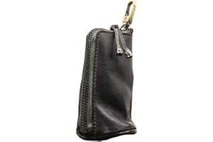 LFWATAXY Medieval Leather Zipper Coin Pouch, Genuine Cowhide Handcrafted Coin Organizer Change Holder Keychain Coin Purse for Men & Women (Black)