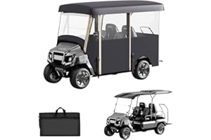 NIUWASMILE Golf Cart Cover Enclosure 4&6 Passenger, Golf Cart Cover for Yamaha Club Car EZGO, Waterproof 600D Oxford Rain Cover, Transparent Tail Light Panel, Foldable Door,4-Sided Clear Windows