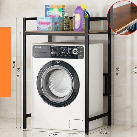 Amazon 浴室用シェルフ シングルレイヤー ダブルフロア床に立ってバスルームランドリー収納棚 スチール Mdfボード材質 多機能バルコニードラム 洗濯機ラック 強力な運搬能力 バスルーム収納 Color Black Brown Board Size 70 60 110cm 浴室用ラック ホーム