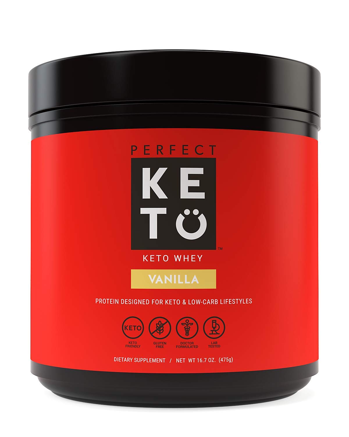 Pure Vanilla Whey Protein Powder Isolate by Perfect Keto | Delicious 100% Grass Fed Whey | All Natural | No Artificials, Gluten Free, Soy Free, Non-GMO