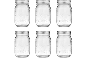 6 Pack Glass Mason Jars 16 oz With Regular Mouth Canning Glass Jars and Lids