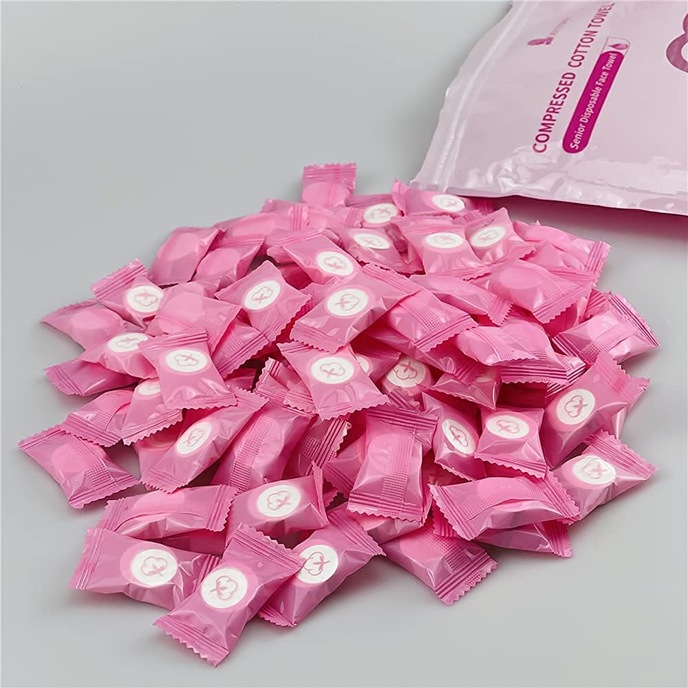 100 Pcs Compressed Towel, Portable Coin Tissue Disposable Mini Coin Towel Face Care Make Up Mask Towel for Travel/Outdoor/Beauty/Salon Sports