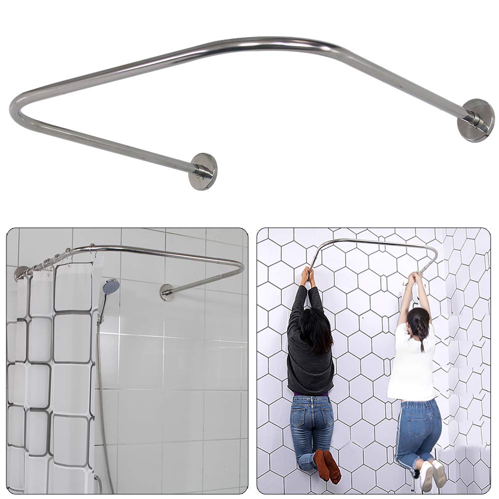 Sikaiqi 304 Stainless U Shaped Bathroom Bathtub Corner Shower Curtain rail Rack, Size Adjustable (U Shaped, Length on Both Sides: 43-65 cm,middle Width: 88-110 cm)