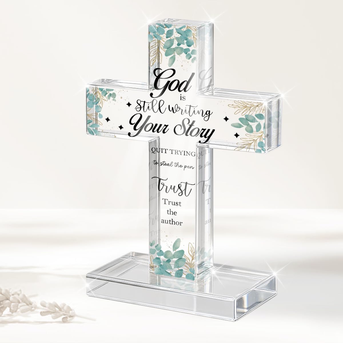 Christian Home Decor Christian Desk Decor Cross Acrylic Gifts for Women Men friends Mothers Wives And Colleagues Desktop Decoration 5.3 X 3.5 Inches