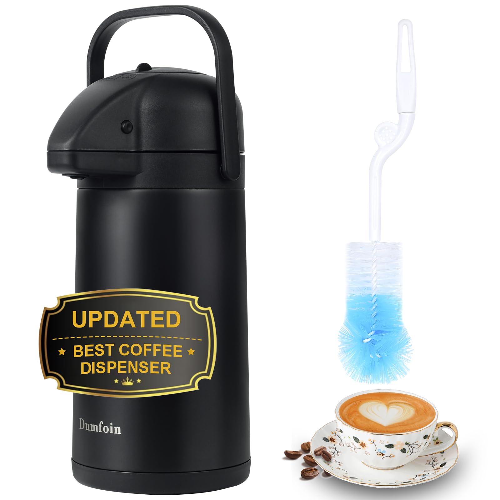 Photo 1 of Updated Airpot Coffee Dispenser with Pump, 64 OZ Insulated Thermal Coffee Carafe for Keeping Hot - Cold Water, Party Chocolate Drinks & Stainless Steel Thermos Urn Large Thermal Hot Drink (Black)