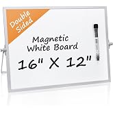 Dry Erase Magnetic White Board, 16" x 12",Double-Sided Desktop Whiteboard with Stand, Portable Magnetic Tabletop Erase Board for Drawing,Office, Home, School