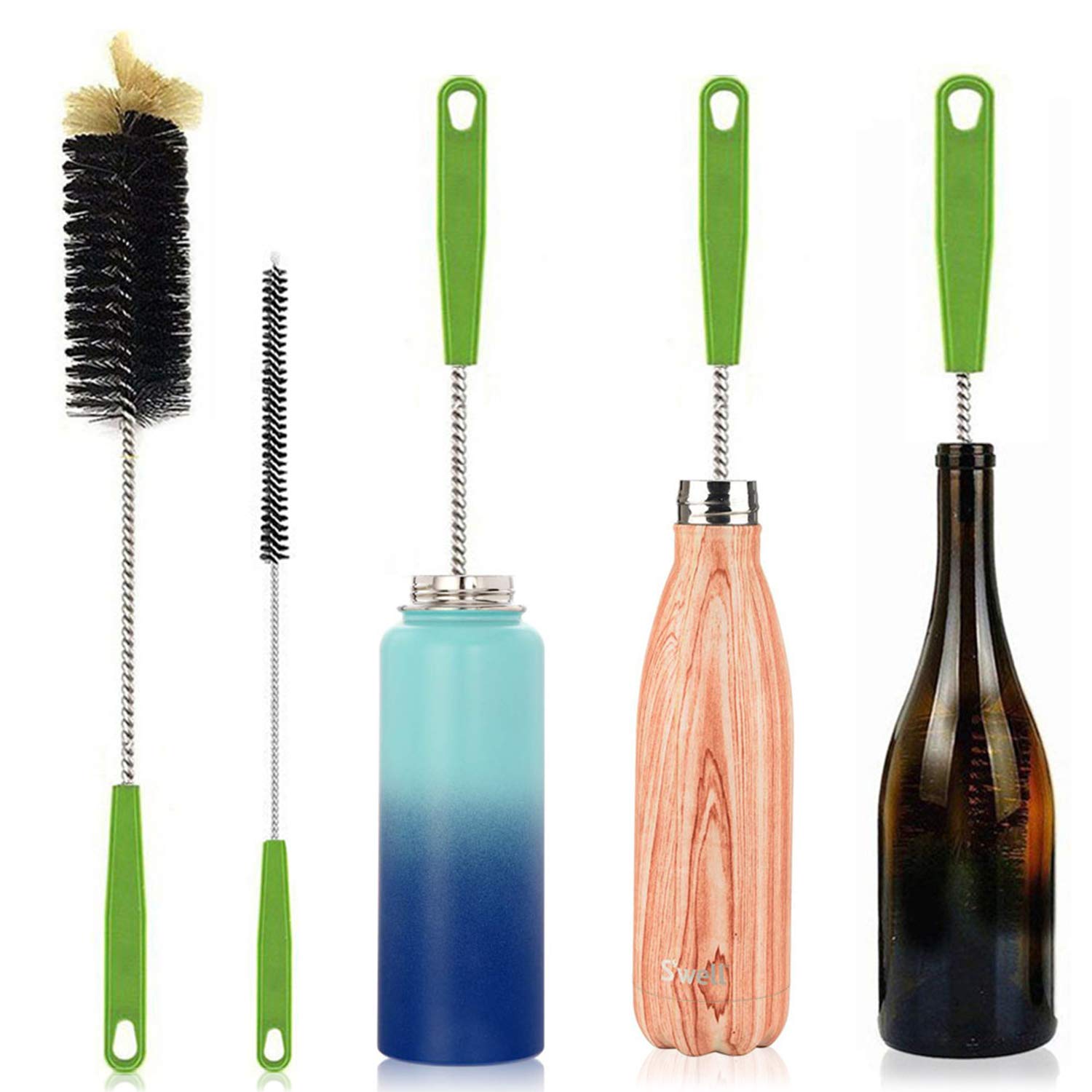 Bottle Brush,Long Bottle Cleaning Brush 17" Extra Long Brush for Washing Narrow Neck Beer, Wine,Tea Coffee Cup,Kombucha,Water Bottles,Decanter Flexible Bendable Brushes (Black+black)