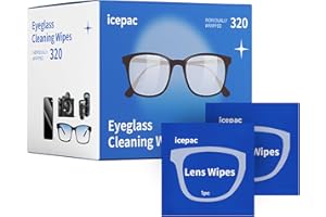 ICEPAC Glasses Wipes Lens Cleaner- 320 Pre-Moistened Individual Wrapped Eye Glasses Cleaning Wipes | Glasses Cleaner Safely Cleans Glasses, Sunglasses, Phone Screen, Electronics & Camera Lens
