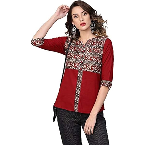 Indian Tunic Top Womens/Kurti Printed Blouse Tops - AZDKJD-27B
