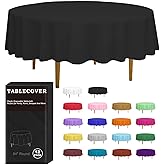 D&Z Plastic Table Cloth Disposable, 12 Pack Black Round Tablecloth Individually Wrapped for Indoor&Outdoor, 84 Inch Table Cover for Party, Picnic, Birthday, Wedding & Dinner