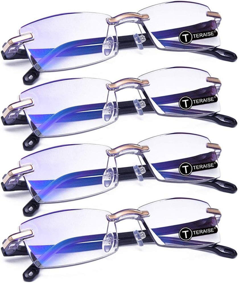 TERAISE 4pcs Reading Glasses Fashion Anti-Blue Light Quality Readers Diamond Cutting Design Anti-Fatigue For Men Computer/Cell Phone Reader Glasses(1.5X)