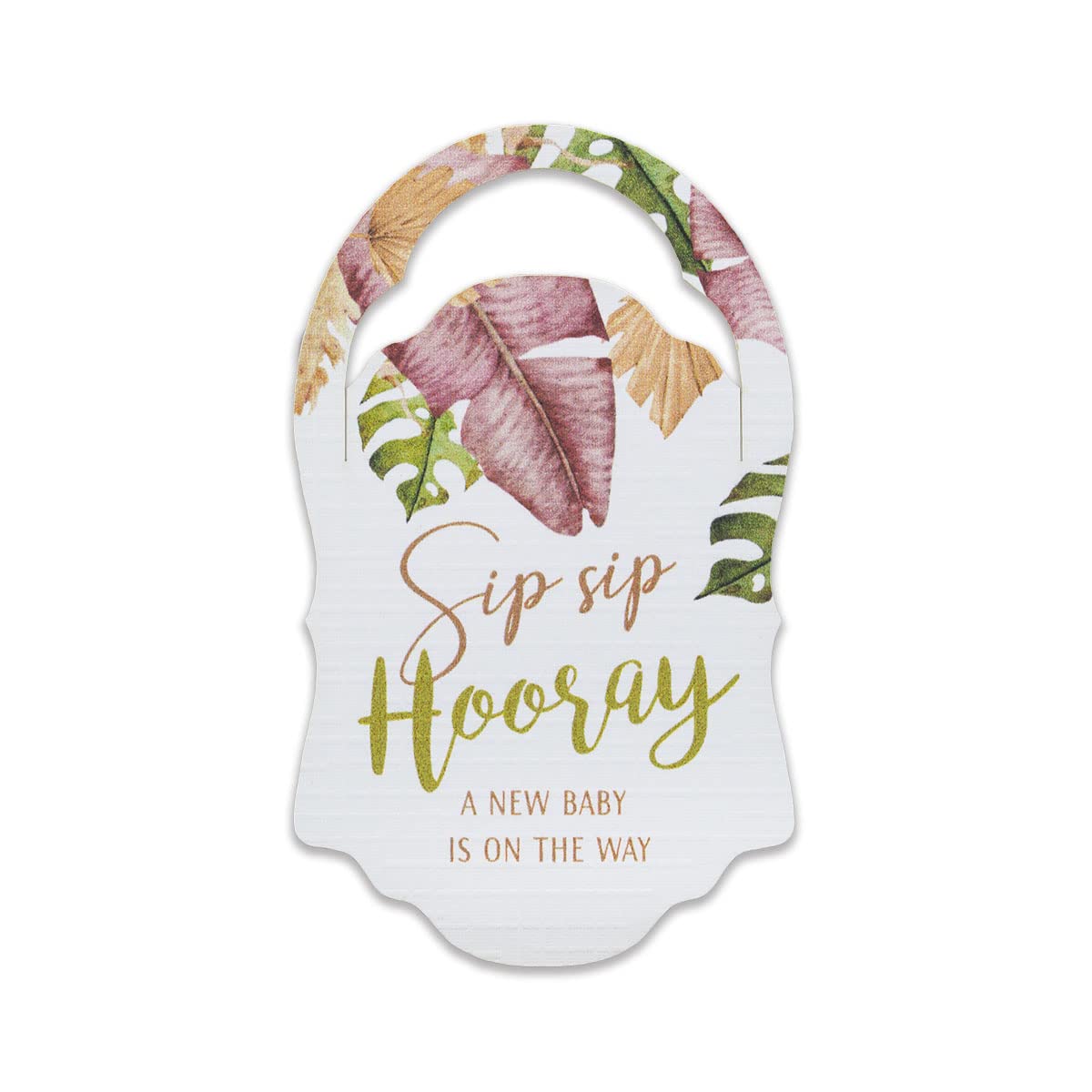 Summer-Ray 50pcs Sip Sip Hooray a New Baby is on The Way Mini Liquor Bottle Tags Baby Shower Tags with Tropical Leaves (White)