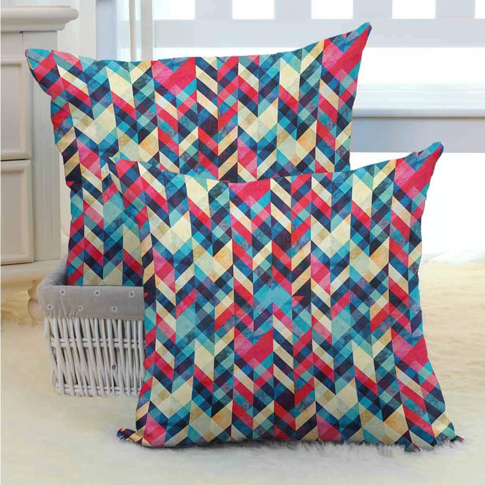 Grunge Pillowcase Hipster Zigzag Herringbone Retro Style Pattern Chevron Triangles with Grunge Effect Durable Decorative Bedding Gift for Bedroom Living Room Sofa Home Decor 2PCS Multicolor -
