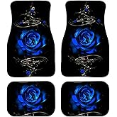 Biyejit Blue Rose Car Floor Mats, Anti-Slip Rubber Backing Cars Mats Carpets Universal Fit Sedan,RV,SUV, Front & Rear Foot Mats,Set of 4 for Car Decor