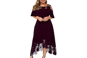 BAXLIMEK Plus Size Dresses for Women,2023 Summer Elegant Sexy Bodycon Lace Patchwork Ruffle Sleeve Wedding Guest Dress