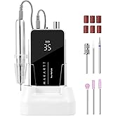 Makartt Electric Nail Drill - 35000RPM Rechargeable Efile with Coreless Motor, Nouvella Portable Nail Filer Machine for Acrylic Gel Removal with Drill Bits Set, Black
