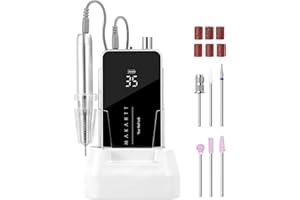 Makartt Electric Nail Drill - 35000RPM Rechargeable Efile with Coreless Motor, Nouvella Portable Nail Filer Machine for Acrylic Gel Removal with Drill Bits Set, Black