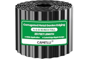 Camitlli Corrugated Metal Garden Edging, Sturdy Tall Landscape Edging Borders, Perfect DIY for Flower Beds, Lawn and Pathway, Tree Surrounds, Paver Edges (Black, 6"×20FT)